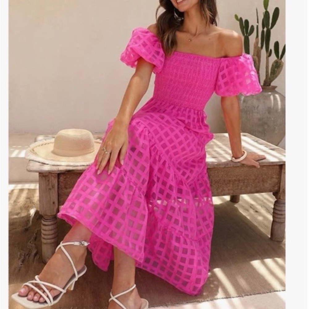 Pretty garden hot pink midi dress
